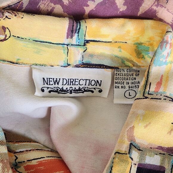 NEW DIRECTION Size Large 90's Novelty Shacket Cityscape Art to Wear Orange - Picture 5 of 5